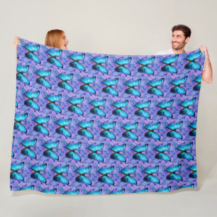 Large Fleece Blanket Blue Butterfly/Lavender