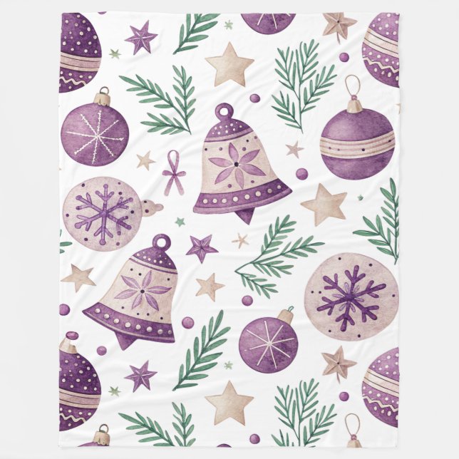 Large Fleece Blanket – Purple Christmas Magic (Front)