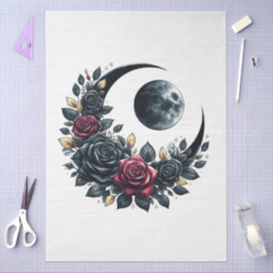 Large Floral Goth Crescent Moon & Roses Decoupage Tissue Paper