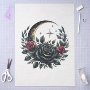 Large Floral Goth Crescent Moon & Roses Decoupage Tissue Paper