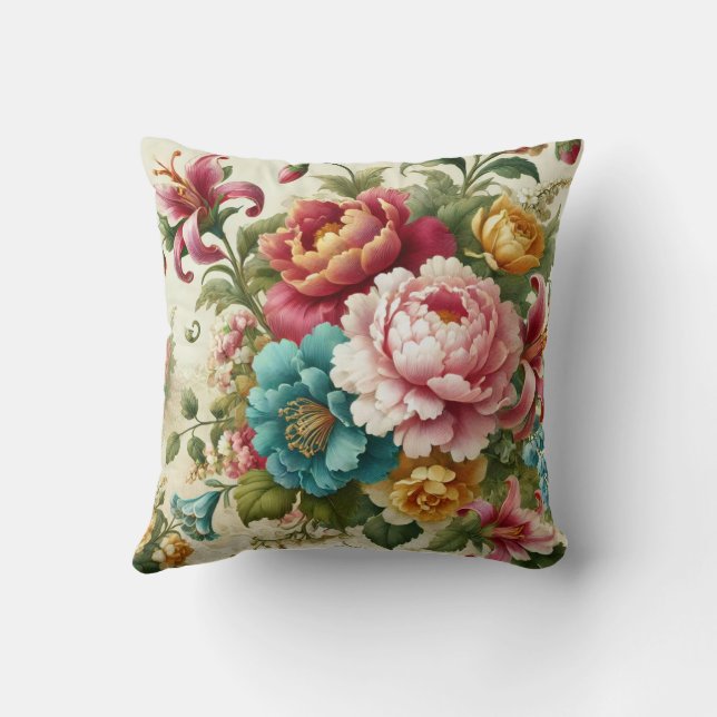 Large Floral Motif Design Pattern 1 Throw Pillow (Back)