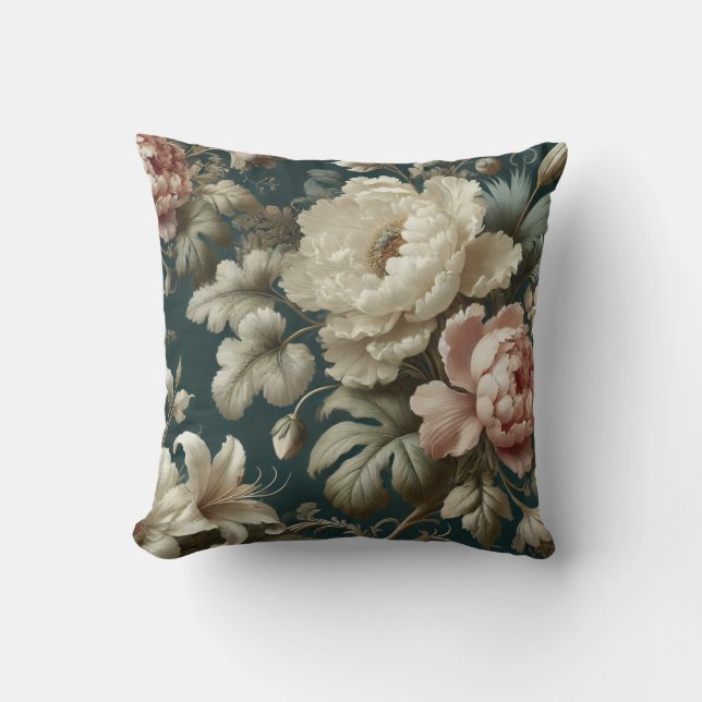 Large Floral Motif Design Pattern 5 Throw Pillow (Front)