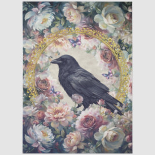 Large Floral Raven with Faux Gold Foil Frame   Tissue Paper
