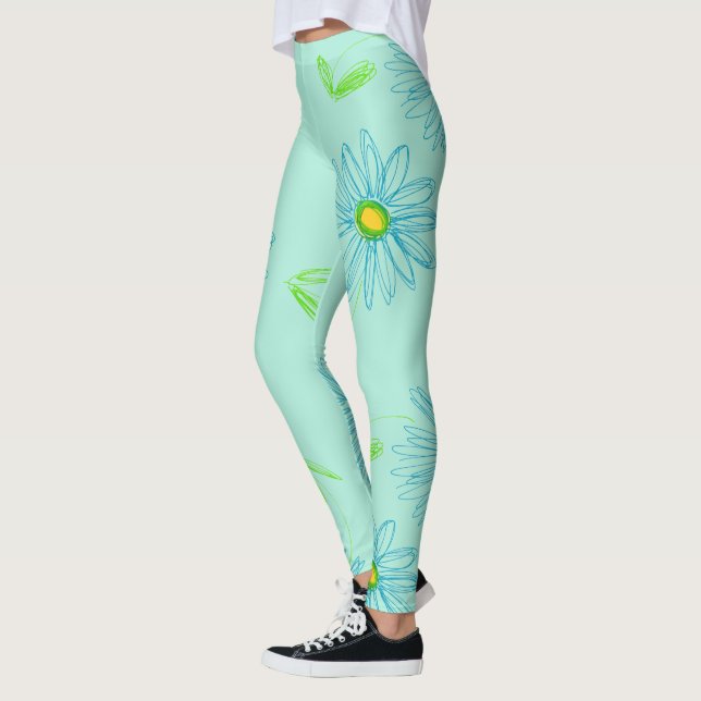 Large Floral Sketch Design Leggings (Left)