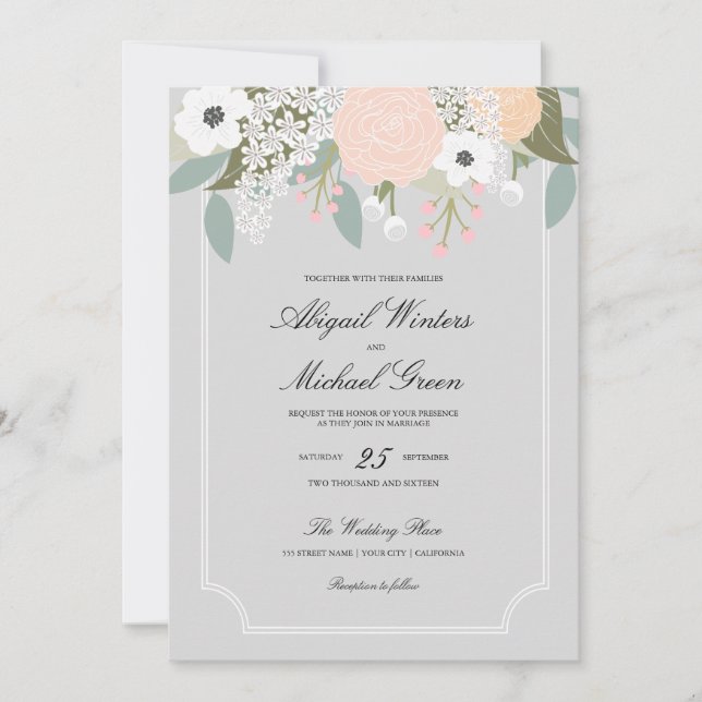 Large Floral Wedding Invitation (Front)