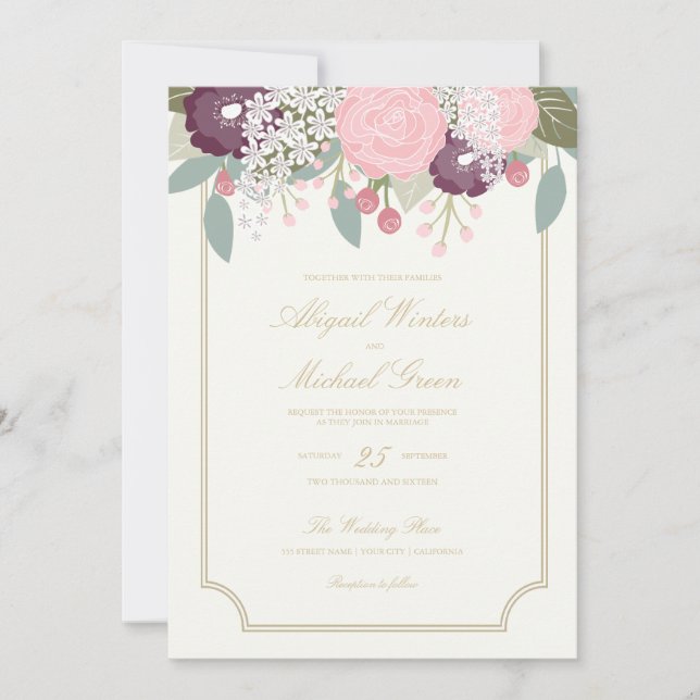Large Floral Wedding Invitation (Front)