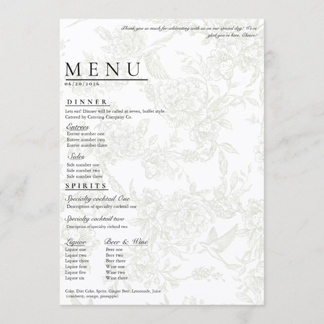 Large Floral Wedding Menu (Front)