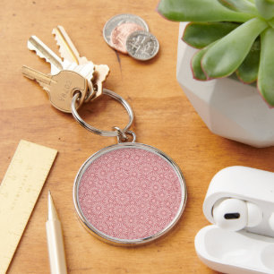 Large Flower Patterned Premium Round  Keychain
