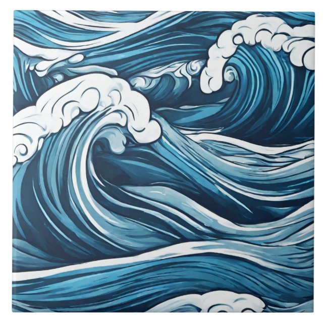 Large Foamy Blue Ocean, Sea Waves Abstract  Tile (Front)