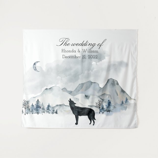 Large Foggy Mountains Watercolor Wedding Tapestry (Front (Horizontal))
