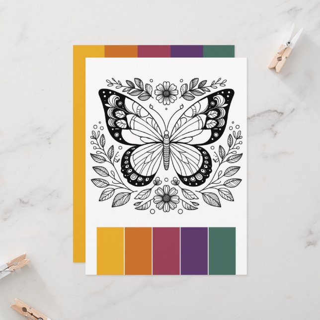 Large Format Butterfly Colouring Cards Art Therapy (Front/Back In Situ)