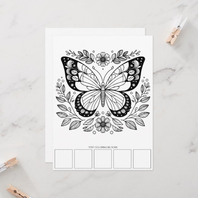 Large Format Butterfly Colouring Cards Art Therapy (Front/Back In Situ)