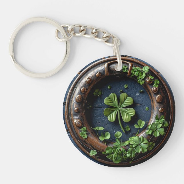 Large Four Leaf Clover Bold Lucky Symbol Keychain (Front)