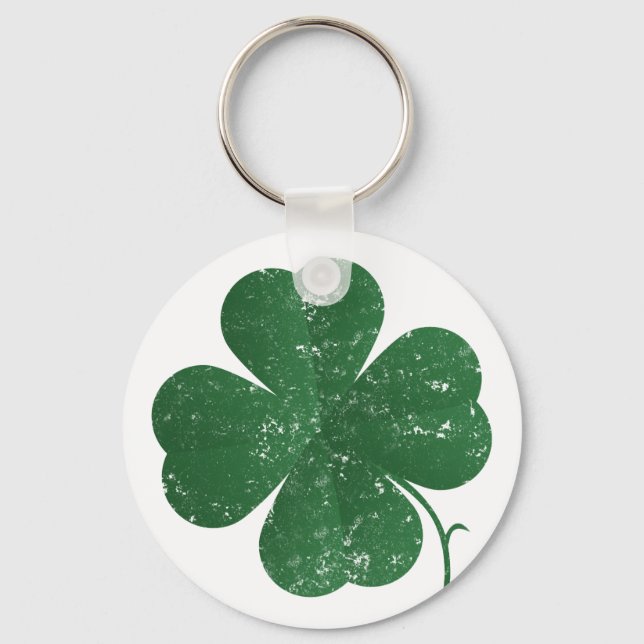 Large Four Leaf Clover - vintage style Keychain (Front)