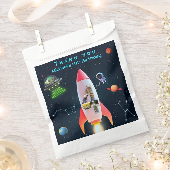 Large Four with Photos | 4th Birthday Rocket Space Favour Bag (Clipped)