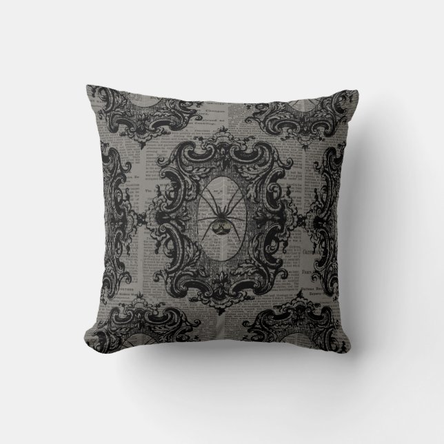 Large Framed Spider on Dark Grey Throw Pillow (Front)