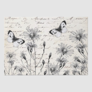 LARGE French Script Wildflower Butterfly Decoupage Tissue Paper