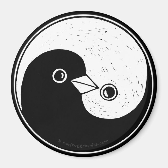 Large Fridge Magnet with b/w YinYang peace doves. (Front)