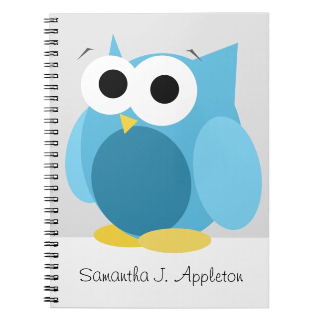 Large Funny Blue Owl 6.5" x 8.75" Spiral Notebook (Front)