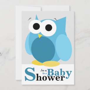 Large Funny Blue Owl Baby Shower Invitations