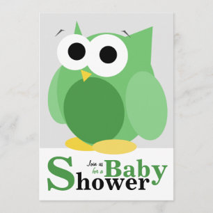 Large Funny Green Owl Baby Shower Invitations