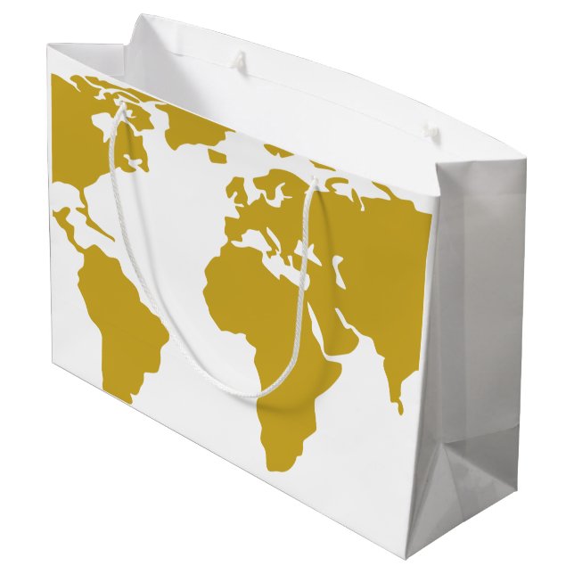 Large Gift Bag - Gold World Map (Back Angled)