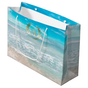 Large Gift Bag Modern Monogram Geometric Beach