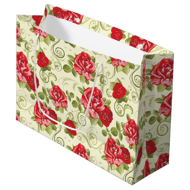 Large Gift Bag-Red Roses Print Large Gift Bag (Front Angled)