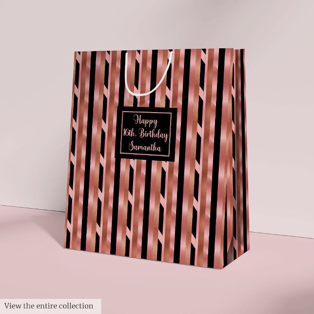 Large Gift Bag Rose Gold Glitter 16th Birthday  (Large Gift Bag Rose Gold Glitter 16th Birthday )