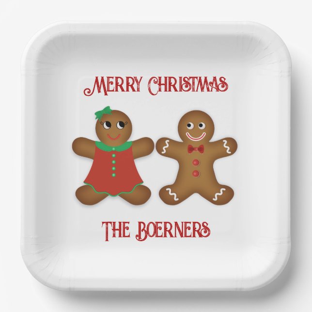 Large Gingerbread Couple Cookies Christmas Paper Plate (Front)