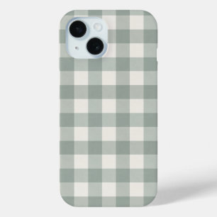 Large gingham checks plaid light sage green iPhone 15 case