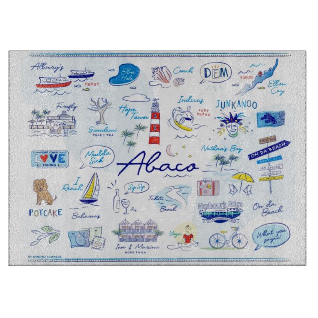 Large Glass Cutting Board- "ABC's of Hope Town" Board (Front)