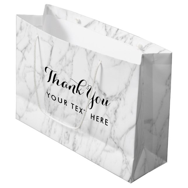 Large glossy chic white stone marble custom print large gift bag (Front Angled)