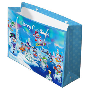 Large glossy gift bag Winter Wonderland snowfolk.