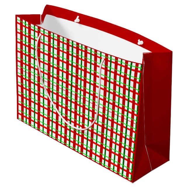 Large Glossy Plaid Christmas Gift Bag (Back Angled)