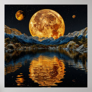 Large, glowing moon poster