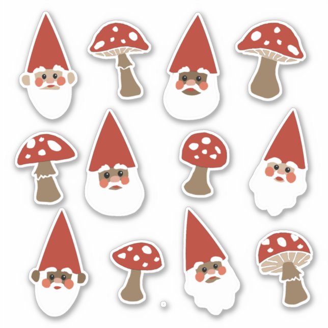 Large Gnomes and Mushrooms Sticker Set (Front)