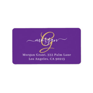 Large Gold Monogram, White Script Name, Purple Label
