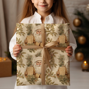 Large Gold Santa With Book Wrapping Paper