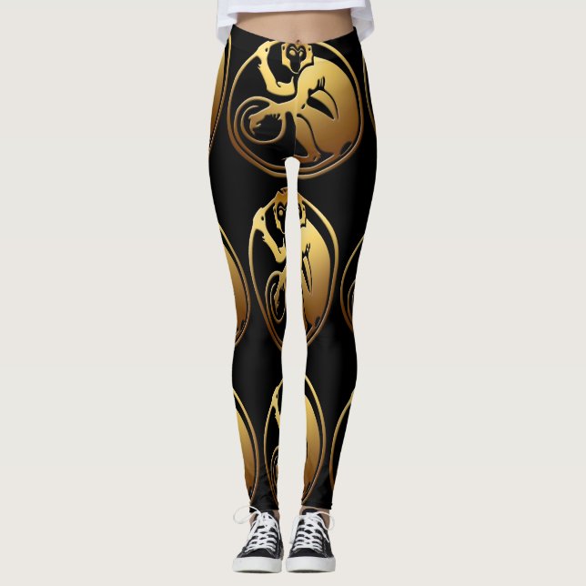 Large Golden Monkey Chinese Year Zodiac Birthday L Leggings (Front)