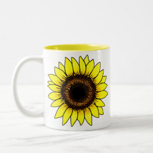 Large Golden Yellow Sunflower  Two-Tone Coffee Mug