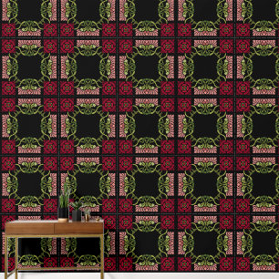 Large Goth Art Nouveau Rose and Dahlia Red Wallpaper
