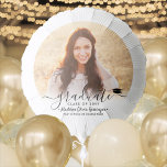 Large Graduation Photo Elegant Modern Black Script Balloon<br><div class="desc">Add an elegant personalized touch to college or high school graduation party decorations with this custom photo large helium balloon. Picture and all text are simple to customize. (IMAGE PLACEMENT TIP: An easy way to centre a picture exactly how you want is to crop it before uploading to the Zazzle...</div>