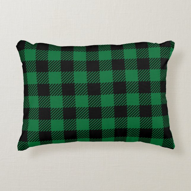 Large Green Black Buffalo Plaid Farmhouse Decor Po Accent Pillow (Front)