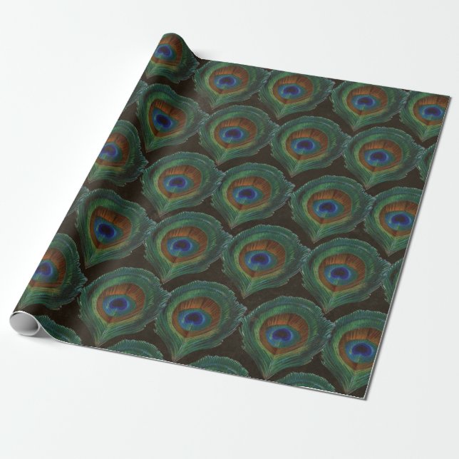 Large Green Eye of Peacock Feathers Wrapping Paper (Unrolled)