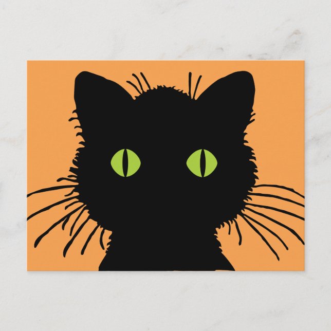 Large Green-Eyed Black Cat with Bulging Eyes Postcard (Front)