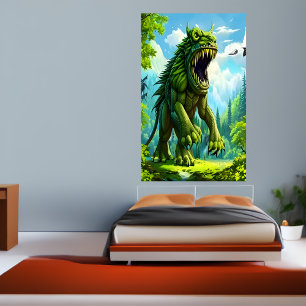 Large green fantasy creature AI Art Poster