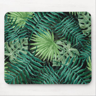 Large Green Fern Palm and Monstera Tropical Plants Mouse Pad