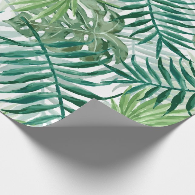 Large Green Fern Palm and Monstera Tropical Plants Wrapping Paper (Corner)