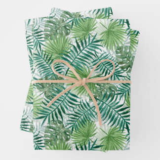 Large Green Fern Palm and Monstera Tropical Plants Wrapping Paper Sheet